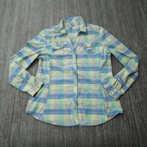 REI Shirt Women Shirt Button Up Long Sleeve Plaid 3 Front Pockets Large